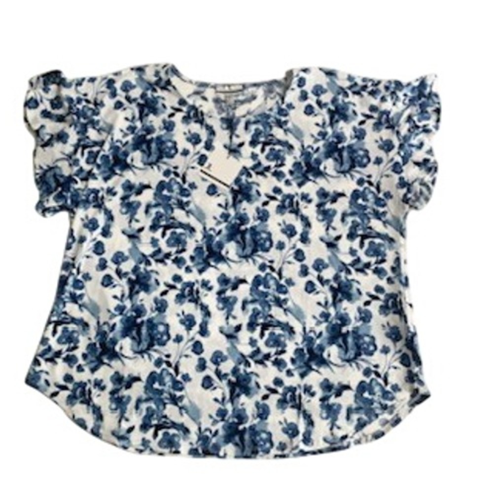 Jules & Leopold Blue White Floral Flutter Sleeve Top 2X NWT RO52770C
